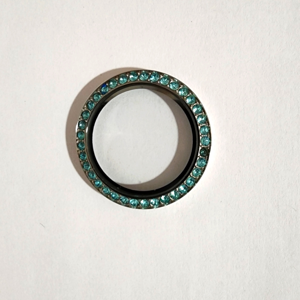 Origami Owl Locket Twist Face Silver With Blue / Teal Swarovski Crystals